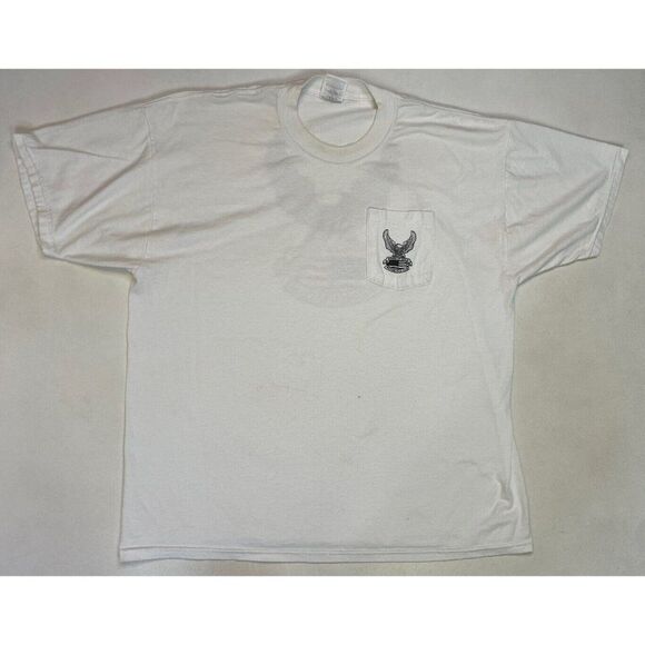 VINTAGE Wings Of Gold Motorcycle Club Graphic Pocket T-shirt Men XXL White - Picture 4 of 9